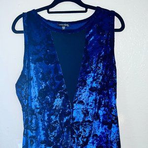 PLUS SIZE CRUSHED VELVET STRIPED MESH DRESS - ROYAL BLUE